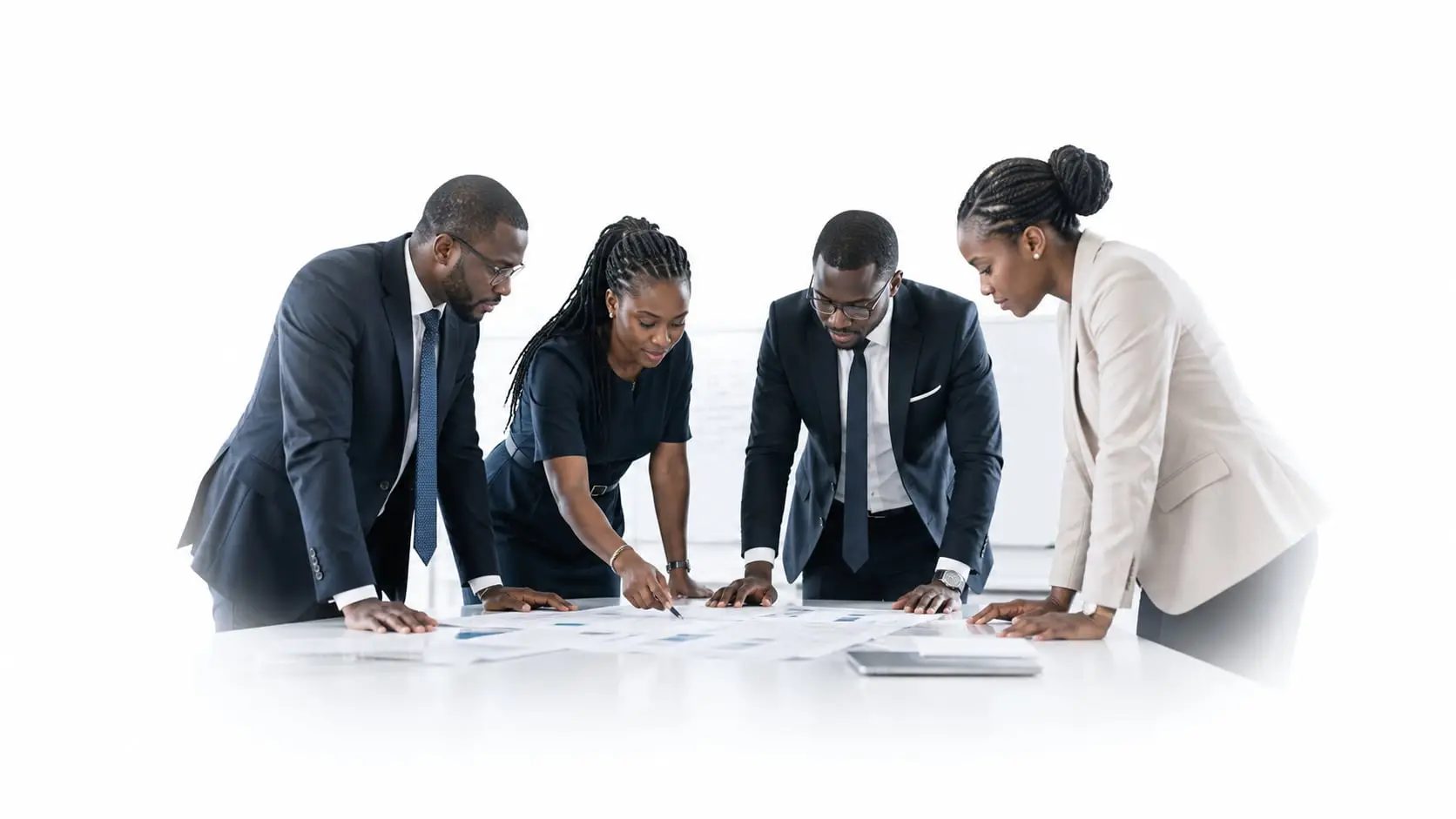 Procurement team reviewing tender documentation in a meeting room